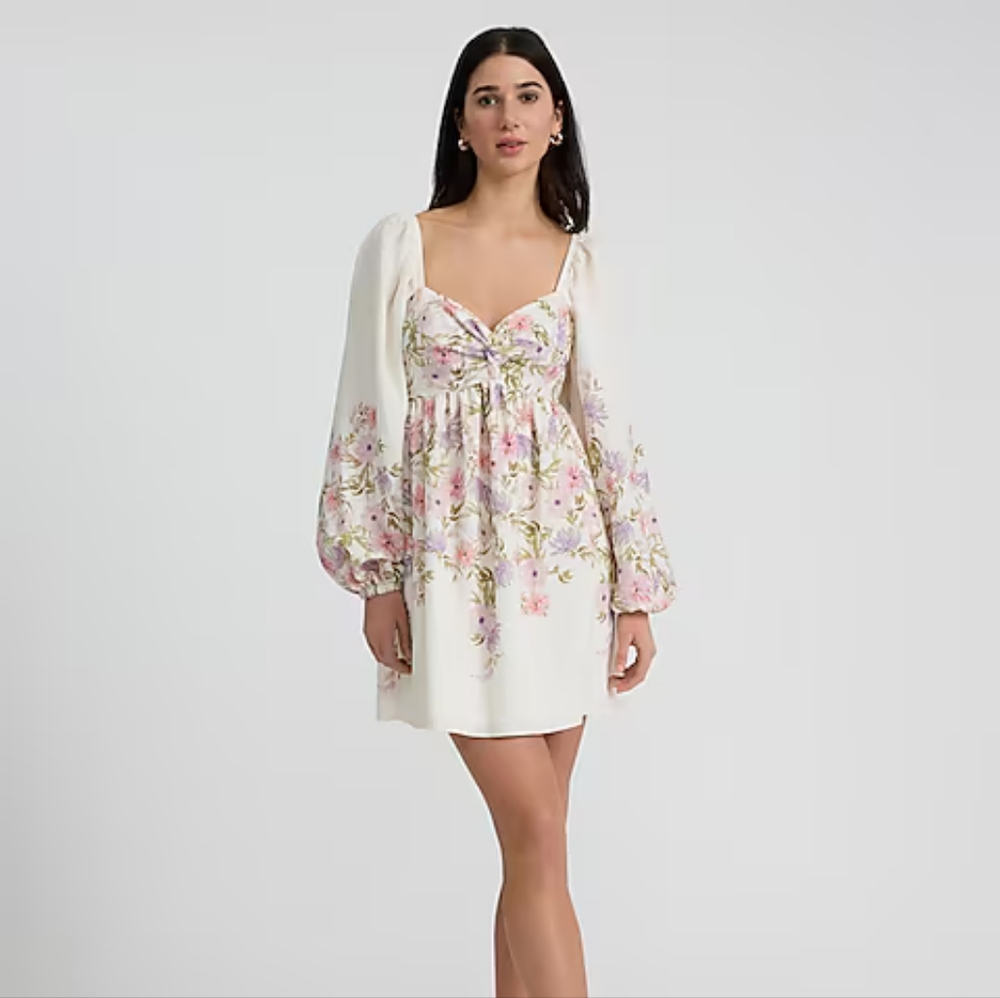 Express White Dress with Pink Floral Design